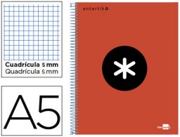 Cuaderno espiral Liderpapel Antartik A-5 tapa forrada 120h micro 100g c/5mm. color rojo